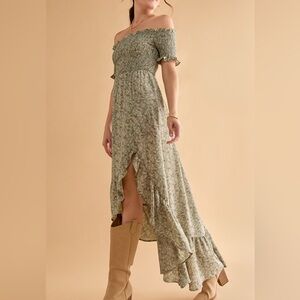 Francesca’s - Perdita Smock Top Floral Maxi Dress - Sage Green - XL